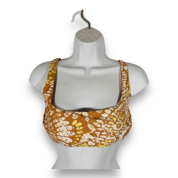 Aerie Tan White Floral Scoop Bralette Bikini Top Coastal Swim XL - Picture 3 of 8